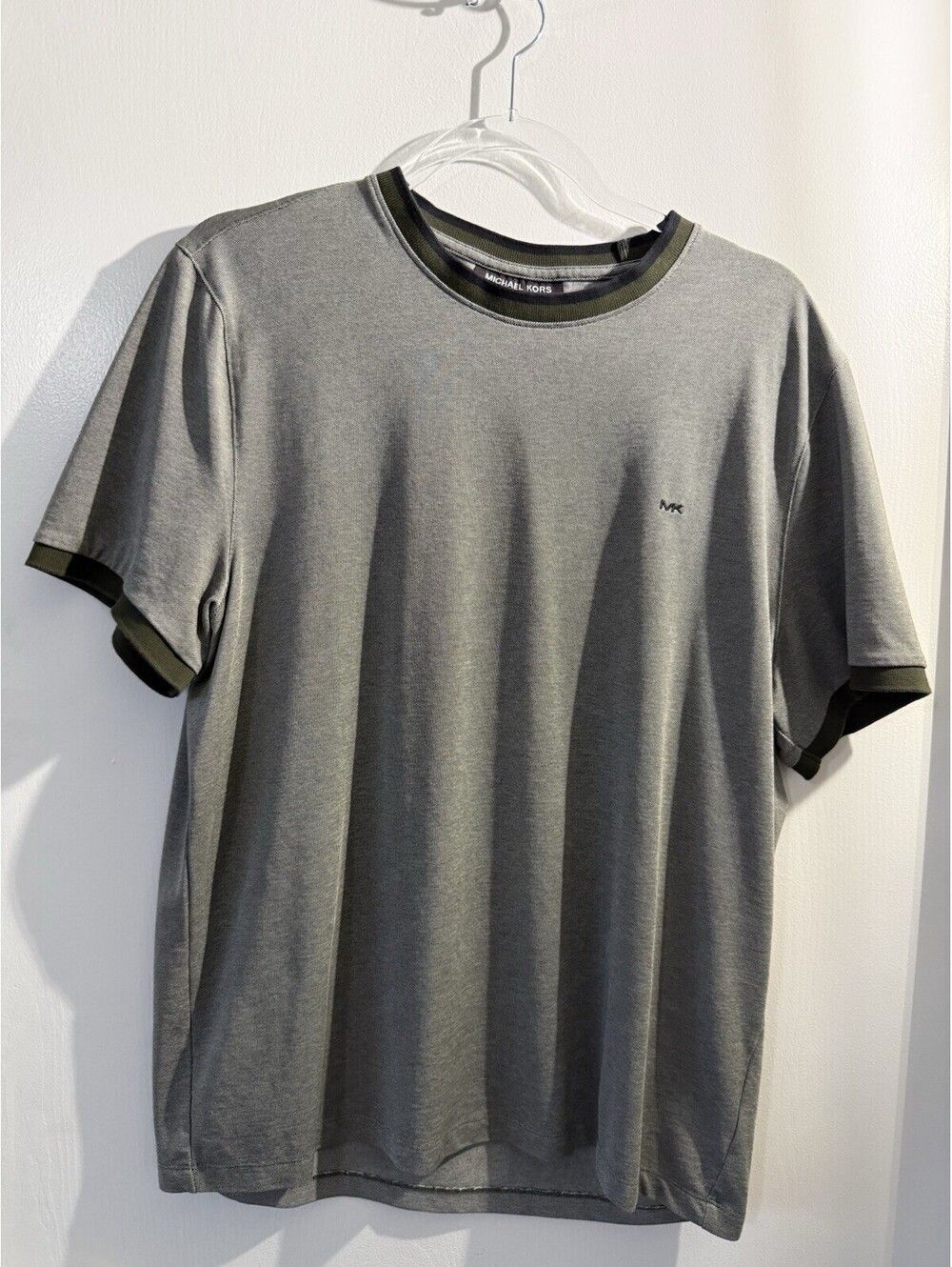 Michael Kors Men’s Large Gray Green Trim Short Sleeve Logo T-Shirt